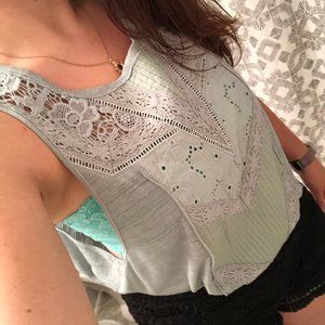 Free People Crochet Lace Keyhole-Back Tank Top